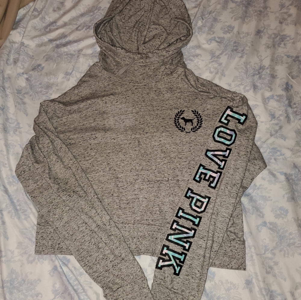 Pink Victoria's Secret Cropped Hoodie